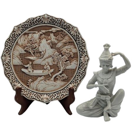 Thai Dancer and Carved Resin Plate