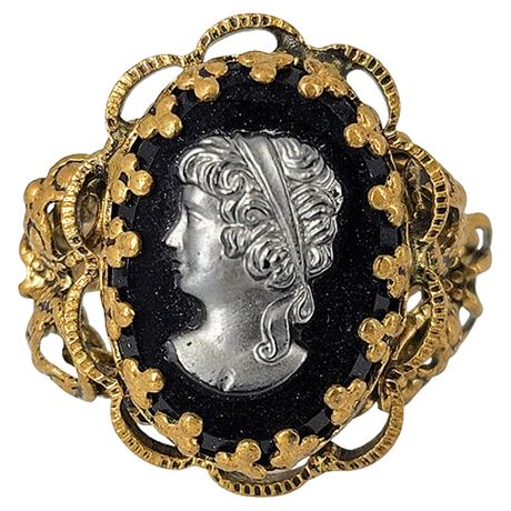 Vintage West German Victorian Revival Cameo Ring, Adjustable