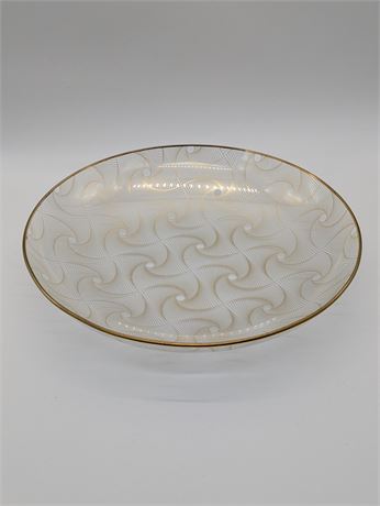 Vintage Midcentury Modern MCM Glass Shallow Bowl Plate Gold Geometric11.5" x 2"