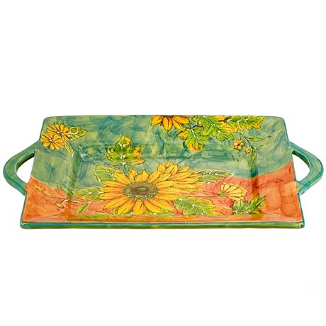 Vintage Maxcera Terra Cotta Sunflower Hand Painted Serving Platter