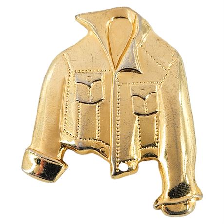 Vintage Gold Tone Trucker Jacket Brooch, Flawed