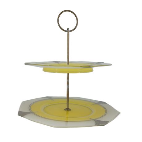 MCM Serving Tray, Yellow, White, and Silver Tone Details