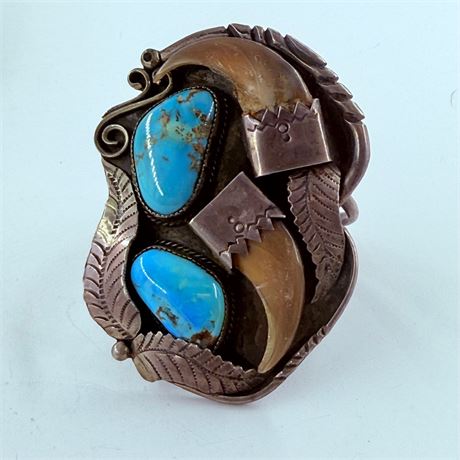 Incredible 106.8g Navajo Signed Sterling Claw Bracelet  - 2.375”