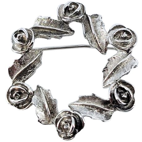 Vintage Sarah Coventry Rose Wreath Silver Tone Brooch