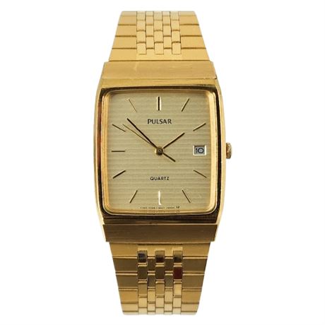 Vintage PULSAR Gold Tone Quartz Wrist Watch w/ Date