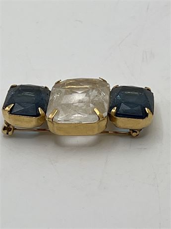 Avon, blue and clear rhinestone brooch