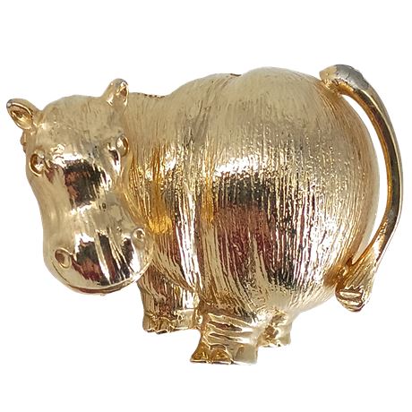 Vintage Gold Tone Hippopotamus Brooch