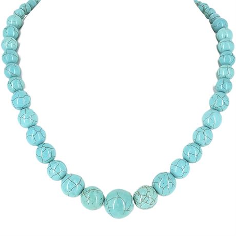 Turquoise-Color Beaded Necklace Graduated Round Stone Beads