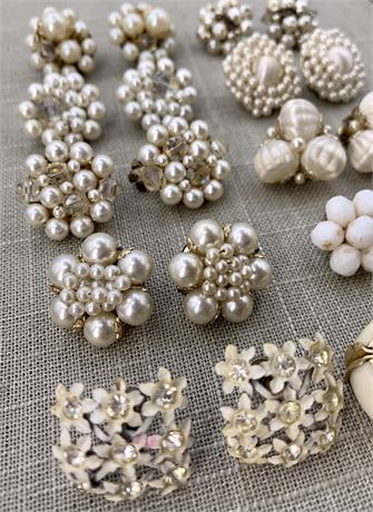 10 Pairs of Vintage Faux Pearl Clip on & Screw-back Earrings