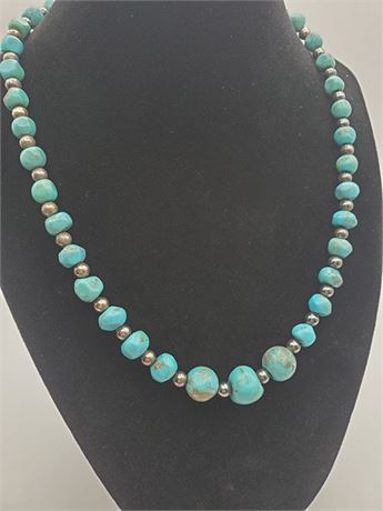 Navajo Sterling and Graduated Turquoise Necklace 28.8 Grams