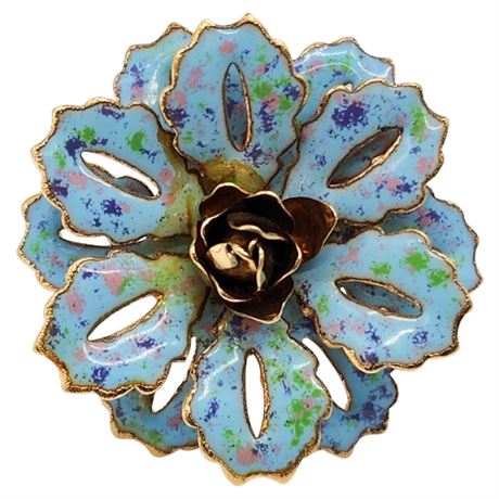 Vintage Speckled Enamel Dimensional Flower Brooch