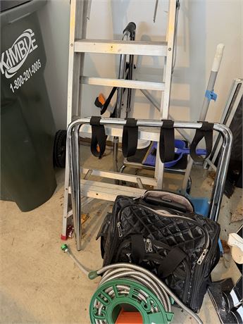 Aluminum Ladder, Hose, Step w/Handle, Dust Pan & Brush Set