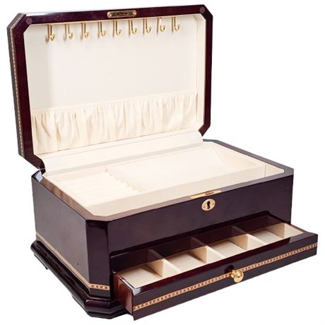 Large Mahogany Stain Inlaid Detail Jewelry Box