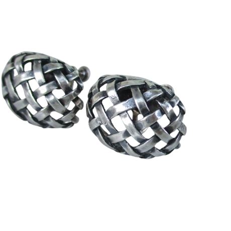Vintage Sterling Silver Basket Weave Screwback Earrings