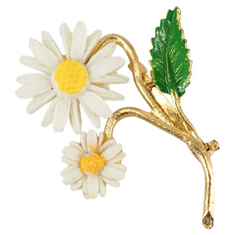 Vintage Mixed Material Daisies Brooch
