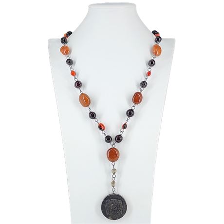 Signed Vintage Handmade Mesoamerican Natural Seed Bead Necklace