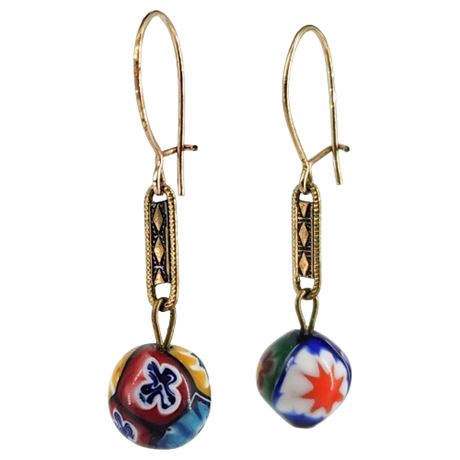 Vintage Italian Millefiori Glass Bead Earrings