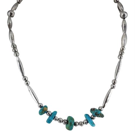 Vintage Native American Sterling Silver & Turquoise Nugget Necklace