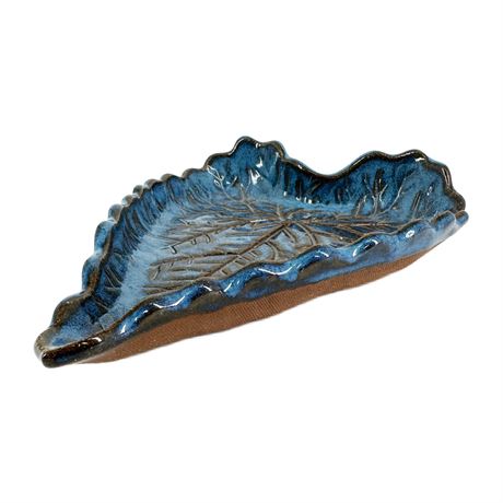 Handmade Pottery Leaf Dish Signed Mallick