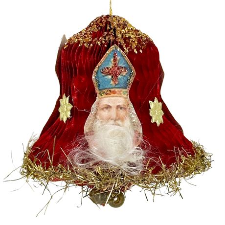 Vintage Three Dimensional Paper Bell Ornament with Saint Nicholas