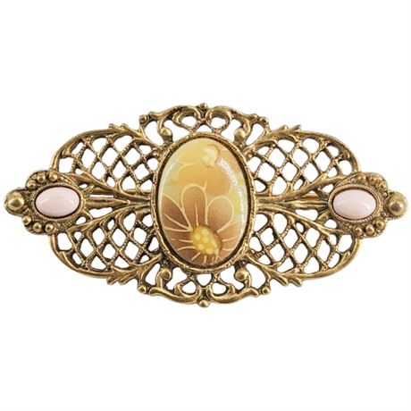 Vintage 1928 JEWELRY Floral Cabochon Filigree Brooch