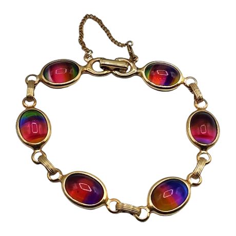 Signed 60s Sarah Coventry "Harmony" Rainbow Art Glass Bracelet