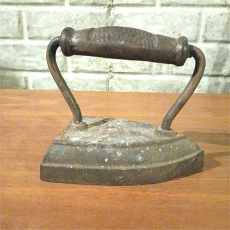 Antique Cast Iron Sad Iron with Wooden Handle, No. 3 Flat Iron