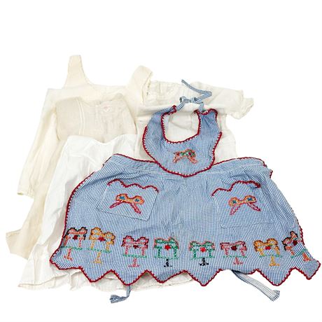Lot of Antique Linen Embroidered Doll/Baby Clothes