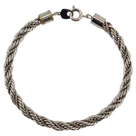 Vtg Silver Tone Rope Chain Bracelet