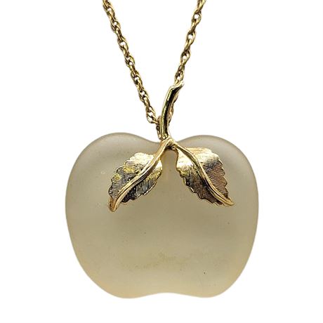 Avon Gold Tone Frosted Apple Necklace