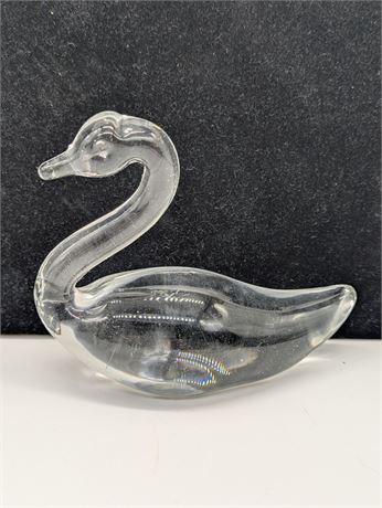 Clear Glass Swan Paperweight