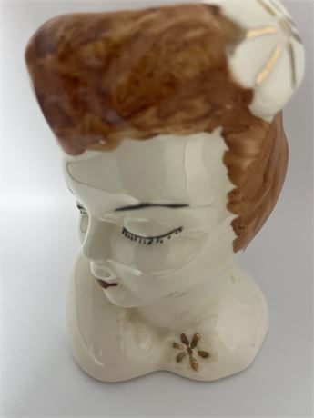 Glamour lady head vase, brown hair