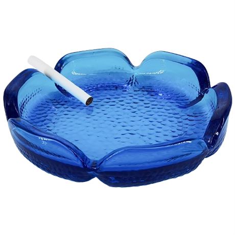 Vintage Anchor Hocking Blue Glass Lotus Ashtray