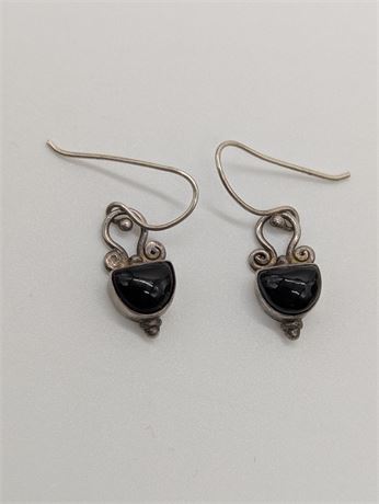 Small Sterling Silver + Black Onyx Earrings