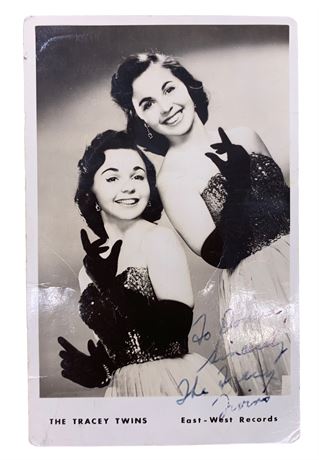 Autographed 1950s The Tracey Twins Photo Postcard