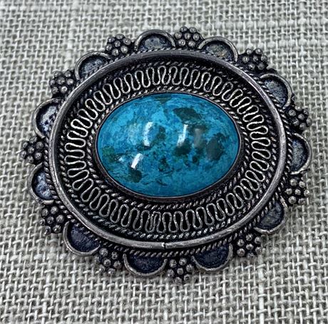 900 Silver & Turquoise Brooch Pendant, marked Jerusalem