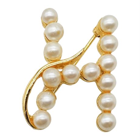 Vintage MARVELLA Faux Pearl "H" Initial Brooch