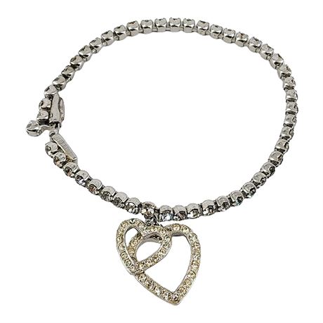 Signed Weiss Rhinestone Heart Charms Bracelet