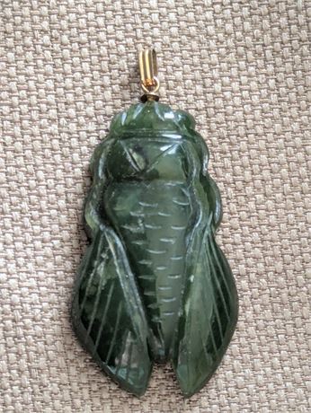 Detailed Carved Jade Cicada Pendant Green Bug Necklace Pendant