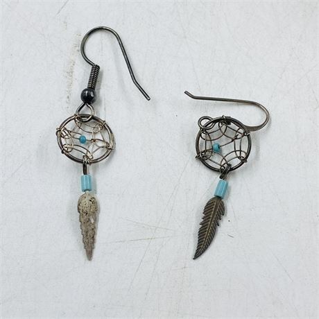 Vntg Navajo Sterling Dreamcatcher Earrings