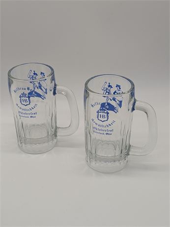 2 Cleveland Ohio Hofbrau Haus Octoberfest Glass Mugs 5.5" T