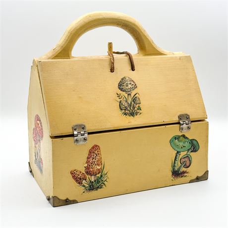 Vintage Wooden Box Purse with Mushroom Imagery