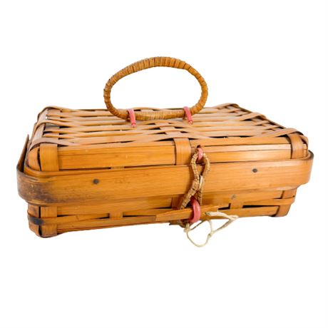 Vintage Woven Wood Slat Basket Purse