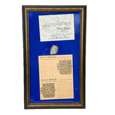 Framed Spanish Treasure Silver "Cob" Coin