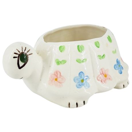 Vintage Hand Painted Ceramic Turtle Planter