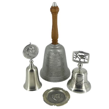 Collectible Pewter Bell & Dish Lot