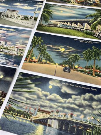8 c1950s Moonrise Nightscape Travel Souvenir Postcards