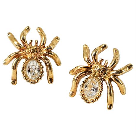 Vintage AVON Rhinestone Spider Pierced Earrings