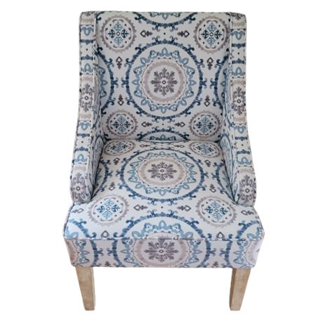 Pier 1 Fabric Upholstered Wooden Accent Chair With Swooping Armrests