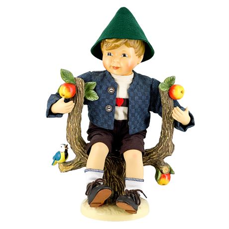 Vintage 1997 Hummel "Apple Tree Boy" Porcelain Doll With Ceramic Tree Stand